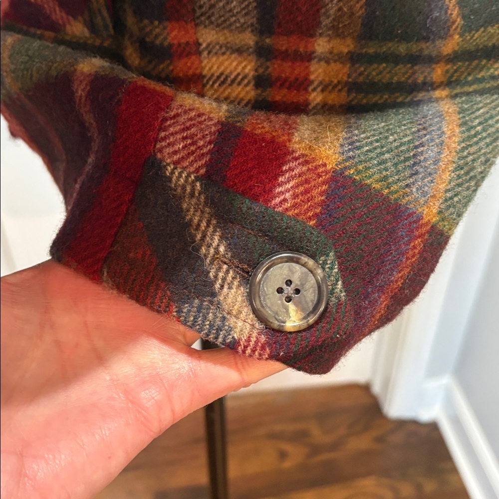 Vintage Preston & York sz L wool plaid coat with leather trim - Picture 5 of 12